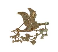 Healeved Broche Clásico de Ciruela y Grulla de Aleación Esmaltada, Insignia Pin Creativo para Mujer, Accesorio de Joyería Vintage Adecuado para Vestidos y Chal, Tamaño Mediano, Color Claro