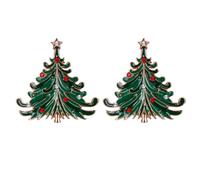 Healeved Broche Navideño de Árbol Vintage Incrustaciones de Pedrería Brillante, Aleación Verde para Fiesta E Invierno, Pack de 2 Accesorios para Suéter y Sombrero