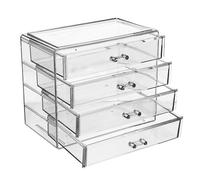 Healeved Caja de Cosméticos Acrílica Transparente 4 Capas, Estuche Organizador Tipo Cajón Mediano para Maquillaje y Joyería, Almacenamiento Compacto para Hogar y Tocador