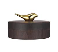 Healeved Cenicero con Tapa Redonda de Madera y Acero Inoxidable Dorado, Función Antihumo para Espacios Domésticos y Oficinas