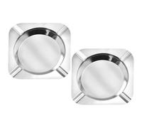 Healeved Cenicero de Acero Inoxidable 2 Piezas Diseño Cuadrado Anti-Caídas Tamaño Compacto para Hogar y Oficina Cenicero de Metal Portátil para Cigarrillos y Tabacos Color Clásico