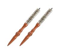 Healeved Cepillo de Rodillo Espiral Mini 2 Piezas con Mango de Madera y Cerdas de Jabalí Cepillo Profesional para Peinar Rizos Bigote y Flequillo Herramienta Portátil para Secado y