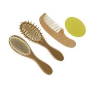 Healeved Cepillo y Peine de Madera para Bebés, Kit de 4 Piezas para Masaje Capilar y Estimulación del Cuero Cabelludo, Uso en Casa, Baño y Viaje