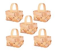 Healeved Cestas Mini 5 Piezas de Virutas de Madera Tejidas a Mano 6.5x5x3.5 Cm Asas para Almacenamiento y Decoración Hogar , Organizador Ligero para Frutas , Dulces y Recuerdos
