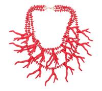 Healeved Collar de coral rojo extragrande en capas, collar llamativo de 3 hilos estilo boho, gargantilla vintage de ramas de coral sintético para mujer, joyería para bodas y fiestas.