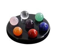 Healeved Conjunto De Piedras De Cristal De Chakra Base De Obsidiana Negra Con Soporte Esfera De Piedras Naturales Para Relajación y Feng Shui Decorativo