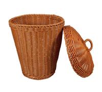 Healeved Cubo de Basura Tejido a Mano de Ratán Imitación Marrón con Tapa, Capacidad Razonable y Almacenamiento para Dormitorio o Sala de Estar