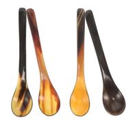 Healeved Cucharas de Cuerno de Buey Portátiles Mango Largo Juego de 4 Mezcla Color Aleatorio Ideales para Cocina y Té