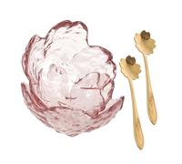 Healeved Cuencos de Vidrio en Forma de Flor de Cerezo para Mezclar Aceites Esenciales y Faciales, Juego de 2 Tazones Rosados con 2 Cucharas Doradas, para Salón de Belleza y Spa
