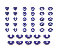 Healeved Cuentas de Mal de Ojo Turcas Azules para Bricolaje, 40 Piezas (formas Redonda, Corazón y Oval), Accesorio de Aleación Resistente para Collares y Pulseras de Manualidades
