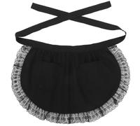 Healeved Delantal de Cintura Negro con Bolsillos, Algodón Transpirable, Estilo Vintage con Encaje, Delantal Corto para Mujer, Adecuado para Cocina, Jardinería y Servicio de Camarera