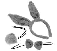 Healeved Diadema de Animales para Disfraz Infantil, Conjunto de Tocado de Halloween Orejas de Peluche en Gris, Accesorios de Cosplay Fiestas y Cumpleaños, 3 Piezas