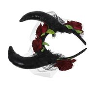 Healeved Diadema de Cuernos Demoníacos con Rosas Rojas y de Encaje para Halloween Accesorio Gótico Ligero y Cómodo para Fiesta Cosplay y Sesión Fotográfica