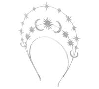 Healeved Diadema de Estrella y Luna Aro de Halo de Cristal Tocado de Diosa Gemas de Imitación Brillantes Accesorios Cabello para Bodas Novias Eventos Especiales
