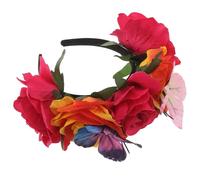 Healeved Diadema Floral Rosas y Mariposas 3D para Mujer Tocado Tejido de Tela en Color Fucsia Accesorio para Cabello de Fiesta Hispana y Celebraciones Mexicanas Compatible Trenzas Afro