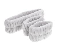 Healeved Diadema y Muñequeras de Felpa para Lavado Facial Suaves y Elásticas Cómodas Bandas de Pelo para Limpieza y Cuidado Piel Casa Gris