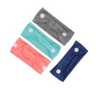 Healeved Diademas Deportivas Para Mujer 4 Piezas Anchas Elásticas Absorbentes De Sudor Con Botones Para Spa, Running y Yoga Colores Sangre, Gris, Azul Marino y Verde Menta