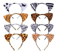 Healeved Diademas Orejas de Animales 8 Piezas Surtidas Diademas de Peluche Estampado de Leopardo Tigre Cebra Vaca y Jirafa Accesorios para Fiestas Carnaval y Halloween