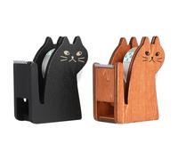 Healeved Dispensador de Cinta Adhesiva de Madera Vintage Set 2 Unidades Diseño de Gato Adorable Negro y Amarillo Porta Cinta para Oficina y Manualidades Base Estable y Práctica