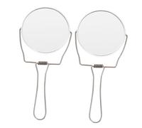 Healeved Espejo De Maquillaje Portátil Doble Cara 2 Unidades Tamaño Pequeño Espejo De Mano para Mujer Uso Diario con Cubierta Metálica Plateada