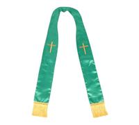 Healeved Estola de Pastor Reversible Verde con Bordado de Cruz y Borlas, Chal de Oración Cristiano para Bodas, Estola Tradicional de Iglesia para Clérigos, 1 Pieza, Tela Suave y Duradera