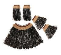 Healeved Falda Hawaiana Negra 60 CM 5 Piezas para Mujer Banda y Pulsera Elástica Disfraz para Fiesta Luau Carnaval y Eventos Temáticos Hawaianos