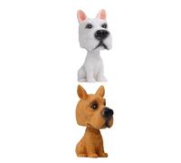 Healeved Figuras de Perros Cabezones Oscilantes para Decoración del Tablero del Coche Juego de 2 Esculturas de Resina en y Marrón Adorno Móvil para Interiores y Decoración del