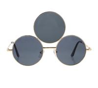 Healeved Gafas de Sol de Tres Círculos Negras de Metal para Fiesta y | Estilo Punk Retro Futurista, Acabado Espejo, Reducción del Deslumbramiento, para Caras Pequeñas y Videos Musicales