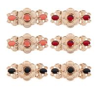 Healeved Hebillas Metálicas para Cheongsam y Hanfu, Cierre de Capa Diseño de Flores, Tamaño 3x1.5 Cm, Color Oro Claro (rojo, Negro y Rosa) 6 Piezas para Decoración y Manualidades