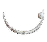 Healeved Horquilla Pelo Forma de Media Luna y Perlas, 1 Unidad, Tamaño Adecuado, Metal Retro, para Mujeres y Niñas, Uso Diario y Fiestas, Accesorio Decorativo para Moños y Peinados