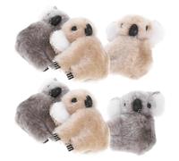 Healeved Horquillas de Koala de Dibujos Animados, 6 Piezas en Gris y Caqui, Pinzas Laterales Cabello de Peluche, Accesorio Ligero y Decorativo para Uso Diario y Peinados Infantiles