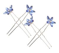 Healeved Horquillas Pelo Mujer Boda 4 Pcs Set, Horquillas de Gemas de Imitación en Forma de U, Accesorio Azul para Moños y Recogidos, Adecuado para Novia y Dama de Honor