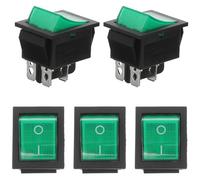 Healeved Interruptor de Palanca Marino Kcd4 4 Pines 2 Posiciones Luz LED Verde, Botón de Presión 5 Piezas para Equipos Eléctricos y Embarcaciones, Interruptor de Desconexión de Cc,