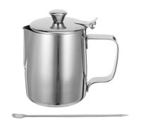 Healeved Jarra de acero inoxidable para espumar leche y bolígrafo para latte art: Taza para espumar café espresso de 350 ml/12 oz con tapa y asa - Jarra para arte del café para el hogar y la cocina