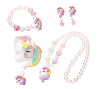 Healeved Joyas De Unicornio Para Niñas Reloj De Pulsera Collar Pulsera Anillo Pendientes Conjunto De Recuerdos De Fiesta De Unicornio Para Cumpleaños y Para Niñas Pequeñas