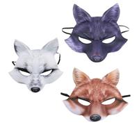 Healeved Juego de 3 máscaras de zorro de media cara para fiestas y fiestas de baile, material EVA decorativo con banda elástica, accesorio creativo y ligero de cosplay para hombres y mujeres