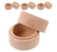 Healeved Juego de 4 Cajas de Madera Redondas para Anillos Tapa, Diseño Seguro y Sello Hermético, Caja Pequeña Adecuado para Compromiso y Recuerdo de Boda