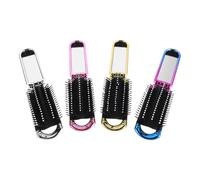 Healeved Juego de 4 Cepillos Plegables con Espejo Compacto, Mini Peine Pelo con Espejo de Bolsillo, Diseño Portátil y Colores Eléctricos (rosa, Degradado, Dorado, Plata) para