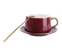 Healeved Juego de Taza y Platillo de Cerámica Estilo Nórdico 270 Ml Color Vino Tinto Set de 2 Piezas para Café y Té Tarde Bandeja para Vajilla Adecuado para Hogar Oficina y Cafetería