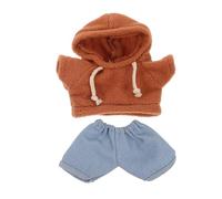 Healeved Kit de Ropa para Muñecas de 20 Cm, Sudadera de Felpa Marrón con Capucha y Pantalones Vaqueros Azul Claro con Puños, Accesorio de Ropa para Muñecos de Peluche y Vestir Muñecas