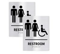 Healeved Letreros para Baño Acero Inoxidable con Braille Pronunciado 2 Piezas Unisex Señalización Accesible para Puertas de Baños Públicos Oficinas y Restaurantes Compatible Ada Color