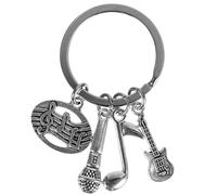 Healeved Llavero Decorativo Colgantes Musicales de Guitarra, Micrófono y Nota Musical, Llavero Metálico Resistente para Bolso y Mochila, Colgante de Instrumento Musical para Amantes Música