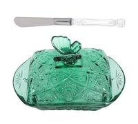 Healeved Mantequera Hermética de Vidrio Verde con Tapa y Cuchillo Recipiente Pequeño para Mantequilla y Queso Adecuado para Refrigerador y Encimera en Fiestas Bodas y Uso Diario