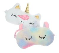 Healeved Máscara para Dormir de Felpa Transpirable 2 Piezas Unicornio Diseño 3d, Color Blanco Cuerno Dorado y Arcoíris, Adecuado para Viajes y Descanso Nocturno