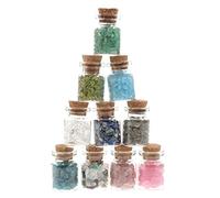Healeved Mini Botellas de Cristal para Decoración Espiritual y Deseos Juego de 10 Chips de Piedras Preciosas Naturales en Estantería