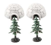 Healeved Mini Conjunto de 4 Piezas de Adornos de Casa de Hielo y Mini Árboles de Navidad, Figuras Decorativas de Plástico para Mesa de Arena y Paisajes Navideños, Tamaño Pequeño