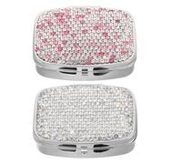Healeved Mini Pastillero con Diamantes de imitación, 2 Unidades, portátil, con 2 Compartimentos para el Bolso, pequeño Pastillero con Brillantes, Ideal para Viajes Diarios.