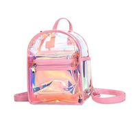Healeved Mochila Pequeña Transparente Iridiscente de Pvc Mochila Jelly para Mujer Joven para Conciertos y Eventos Bolso Rosa Holográfico Compacto