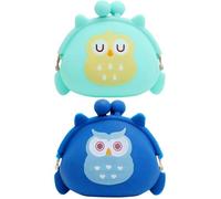 Healeved Monedero de Silicona para Mujer y Niña, 2 Unidades Mini Bolsas para Monedas Diseño de Búho, Colores Azul Claro y Azul Marino, Compacto y Ligero para Viaje y Uso Diario