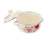 Healeved Olla Esmaltada de 18 CM Tapa y Doble Asa Olla Portátil para Estofado y Sopa Vintage para Uso Doméstico Utensilio Resistente y Calentamiento Uniforme